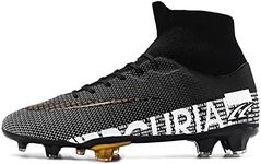 JIEBUNIAO Men's Soccer Shoes Professional Spikes Hightop Football Boots Boy Youth Competition/Training/Athletic Sneaker, Black, 8