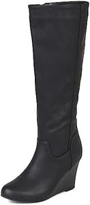 Journee Collection Womens Langly Boot with Wedge Heel and Inside Zip Entry, Black (Wide Calf), 7, Black, 7