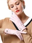 NappaNovum Women's Italian Leather Gloves Lambskin Winter Comfort Gloves (Touchscreen or Non-Touchscreen), Pink, Large