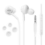 OEM Amazing Stereo Headphones for Samsung Galaxy J3 (2018) White - AKG Tuned - with Microphone (US Version with Warranty) (US Version with Warranty)