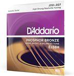 D'Addario Guitar Strings - Phosphor Bronze Acoustic Guitar Strings - EJ38H - Superb, Long Lasting Tone, Comfortable Playability - For 6 String Guitars - 10-27 High Strung/Nashville Tuning