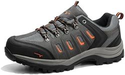 NORTIV 8 Men's Waterproof Hiking Shoes Leather Low-Top Hiking Shoes for Outdoor Trailing Trekking Camping Walking,Size 11,Black/Dark/Grey/Orange,Quest-1