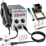 8586D 2 In 1 Soldering Station, SMD Hot Air Rework Station LED Dual Digital Display with Heat Gun and Solder Iron Kit, Electric Soldering Iron Station with Temperature Control, Auto Sleep Functions