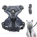 Cat Harness and Lead Set, Adjustable Kitten Harness and Lead Set with Reflective Strips Escape-Proof, Cat Vest Harness with Leash Sets for Cats Dogs Pets Walking (Grey, L)