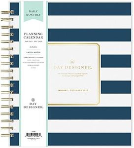 BLUE SKY Day Designer 2023 Daily and Monthly Planner, 8'' x 10'', Frosted Cover, Wirebound, Navy Stripe (142098)