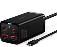 GaN3 Pro Gallium Nitride 100W Generation Desktop Fast Charger 2X USB-C + 2X USB-A +2X 100-240V AC Power Extension Jack Black Compatible with Baseus