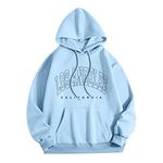 Men's Y2K Los Angeles Hoodies Anime Patterned College Hooded Sweatshirts University Backwoods Letter Sweaters Solid Graphic, Light Blue, Large