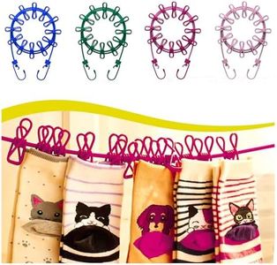 Eightiz Cloth Drying Rope with Hooks Elastic Cloth Hanging Rope for Cloth Drying with 12 Clips Cloth Rope for Drying Clothes for Travel Home Outdoor Kapde Sukhane ki Rassi Wire -Multicolor (PACK OF 1)