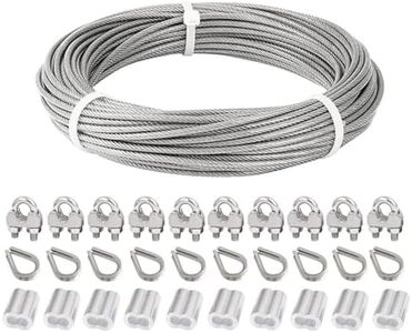 1/8’’ Stainless Steel Wire Rope Kit, 82ft Trellis Wire, Clothesline with 10pcs Loop Sleeves, 10pcs Thimbles, and 10pcs Cable Clamps for Railing, Outdoor, Crafts