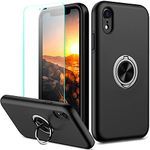 Nvollnoe for iPhone XR Case with Screen Protector Silky Soft Touch Dual Layer Heavy Duty Protective Phone Case with Built-in Ring Holder Kickstand Magnetic Slim Case for iPhone XR(Black)