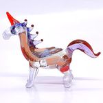 Sansukjai Unicorn Tiny Miniature Figurines Hand Blown Glass Art Fantasy Animals Collectible Gift Home Décor (Blue Orange)