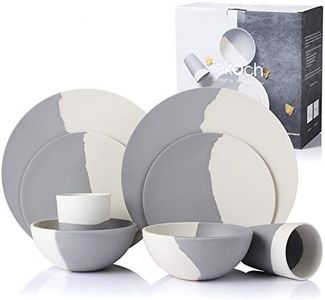 LEKOCH 8 Pcs Reusable Bamboo Dinnerware Set Bamboo Camping Dishes with Bowls Plate Dishes for 2 Person (Grey&White)