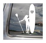 Girl Stand Up Paddle Boarding Heart Love SUP- Woman Wahine Cute Female Cars Trucks Moped Helmet Hard Hat Auto Automotive Craft Laptop Vinyl Decal Store Window Wall Sticker 04014