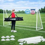 Larkon 12x6 Ft Kids Soccer Goal for Backyard - Tournament-Style Soccer Net with Galvanized & Rust Free Steel Frame, 36 Straps, Stakes & Carry Bag – All-Weather Portable Goal for Kids for Training