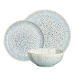 Denby - Halo Speckle Coupe Dinner Set For 4 - 12 Piece Ceramic Tableware - Dishwasher Microwave Safe Stoneware Crockery - Reactive Glaze, Grey - 4 x Dinner Plate, 4 x Medium Plate, 4 x Cereal Bowl