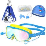 Nasjac Swimming Goggles for Kids, 5 PCS Swimming Goggles with Swim Hat, Big Frame Leakproof Swimming Glasses for Kids, Kids Swim Goggles with Anti Fog and UV Protection for Boys Girls for Age 3-16