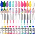 RARJSM Gel Liner Nail Art Polish Set,12 Colors Sweet Candy Pastel Painting Gel Spring Summer Line Art Gel Built in Thin Skinny Nail Art Brush Soak Off Curing Needed 5ml for Home Salon Nail Design