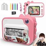 Uleway Instant Print Camera for Kids Portable Creative Toy Gifts for Girls and Boys Zero Ink Kids Camera with 3 Rolls Print Paper 32GB TF Card Color Pens 1080P HD Digital Video Recorder (Pink)