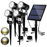 T-SUN 4 PCS Solar Spotlight Outdoor Garden Lights 1-LED 6000K White Solar Powered Landscape Spot Lights for Pathway, Patio, Gate, Fence