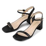 Allegra K Women's Slingback Buckle Chunky Heels Two-Tone Sandals, Black, 6.5 UK