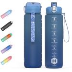 HOMEEX 1 Litre Water Bottle Motivational Fitness Sport Water Bottles with Straw & Time Maker, BPA-free Plastic Drink Bottle 3l Design for,Gym (Blue)