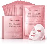Pack of 10 Glass Skin Bio-Collagen Real Deep Face Mask with Hyaluronic Acid – Vegan And Cruelty Free Anti-Aging Hydrogel Overnight Fecial Masks for Deep Moisture, Wrinkles, Fine Lines, Pores & Firming