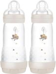 MAM Easy Start Self Sterilising Anti-Colic Baby Bottle Pack of 2 (2 x 320 ml), MAM Bottles with Fast Flow MAM Teats Size 3, Reduced Colic Baby Bottle, Baby Essentials, Cream (Designs May Vary)