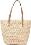 MAIRO LIFESTYLE Womens Straw Wicker Handmade Boho Summer Beach Tote Bag (Beige Rectangle)