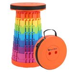 WedDecor Collapsible Telescopic Folding Stool Heavy Duty with 440lbs Load Capacity, Lightweight, Adjustable, Portable Pop Up Stool for Camping, Hiking, Fishing, BBQ, Garden & Home Use - Rainbow Orange