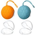 Nuanchu 4 Pieces Pacifier Holder Case Set Includes Silicone Pacifier Holder Cover and Transparent Pacifier Storage Box Container Pacifier Pouch Bag, Easy to Clean (Ginger Yellow, Vivid Blue)