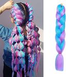 Rich Choices Braiding Hair Extensions Ombre 4 Tones Jumbo Braids Hair Extensions for Braiding Coloured Hair for Twist 24”, 1 Bundles - Sky Blue mix Light Puple