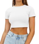 AirMood Womens Sexy Crop Summer Tee Tops Short Sleeve Casual Slim Fited Cropped Tshirt (White,S)