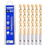 JEFE HEX 1/4" HSS Twist Titanium Drill Bits, Hex Shank for Quick Change, 135 Degree Easy Cut Split Point Drill Bit for Steel, Copper, Aluminum, Zinc Alloy, Wood, and Plastics (Pack of 6)