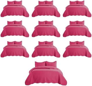 MOONLIGHT20015 Queen Quilt Bedding Set (90" x 96") - Bulk Pack of 10 Wholesale for Hotels, Guest Bedroom & Airbnbs - Lightweight Microfiber Reversible Embossed Quilts Bedspreads (Pink)