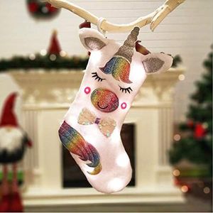 LXKBD Christmas Stockings Unicorn with LED lights, 18 Inches Kids Gift Socks for Christmas, Battery Powered Sparkly Sequins Xmas Party Mantel Tree Decoration