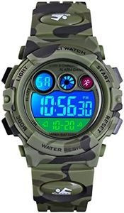 HMJIA Reloj Digital para Niño Niña de 5 a 16 años Reloj Infantil Impermeable 5ATM con Alarma/Fecha/Cronómetro/LED (Camuflaje Verde)