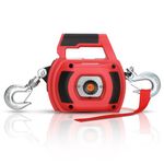 Lonsge Portable Drill Winch of 1000 LB, Red Handheld Drill Winch with 40 Foot Synthetic Rope, Rotate The Hook 360 Degrees, for Lifting & Dragging(Red)