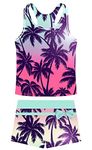 ACOCOPY Girls Hawaiian Tankini Sets Bathing Suits Coconut Tree Two Piece Swimsuits Summer Quick Dry Breathable Swimwear with Boyshorts Size 8-9