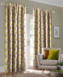 Casableu Quad 2 Piece Polyester Eyelets (Steel) Blackout Curtains with Tie Back, Bedroom Living Room (Yellow, 7 Ft x 4.2 Ft)