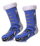 HapiLeap Kids Socks Boy Girl Cute Animal Socks Soft Fuzzy Warm Thick Fleece lined Christmas Stockings Child Toddler Winter Socks (8-12 Years, Blue Crocodile)