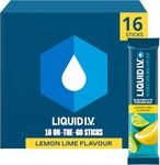Liquid I.V. Hydration Multiplier Electrolyte Powder Mix, Lemon Lime Flavour, Electrolytes with 7 Vitamins & Minerals for Fast Hydration & Energy, Vegan and Gluten Free, 16 Sachet Sticks