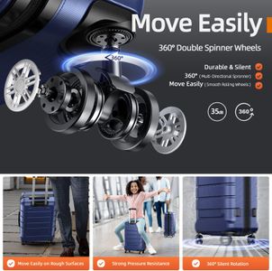 SHOWKOO 3-Piece Luggage Set – Hard Shell Expandable Spinner Suitcases, Blue