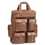 BRAND LEATHER Full Grain Buffalo - Hide Leather Backpack Large Capacity 17 Inch Laptop Bag Multi Pockets Travel Daypack (BRUSH WOOD)