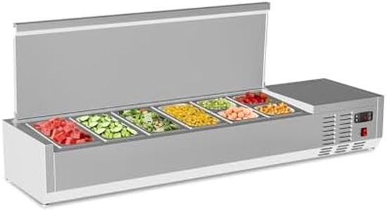 59'' Countertop Refrigerated Condiment Station with Auto Defrost, Digital Controller & LED Display – Sandwich Prep Table with 4 x 1/3 Pans and 4 x 1/6 Pans, Glass Lid for Restaurant and Food