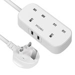 VINTAR Extension Lead with USB Slots, Power Strip with 2 Way Outlets 2 USB Slots(13A/3250W), Plug Extension Socket with 1.8M Extension Cord for Home Office,White,1 pack