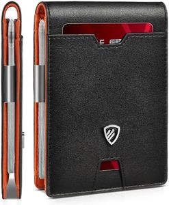 RUNBOX Mens Slim Wallet with Money Clip RFID Blocking Bifold Credit Card Holder for Men with Gift Box, Natural Black n Orange, Minimalist