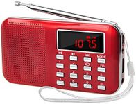 LEFON Mini Digital AM FM Radio Media Speaker MP3 Music Player Support TF Card/USB Disk with LED Screen Display and Emergency Flashlight Function (Red -Upgraded Version)