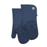 Signature Silicone Print Oven Mitts Set of 2, Heat Resistant Oven Gloves with Quilted Liner Non-Slip Textured Grip Perfect for BBQ, Baking and Grilling. (Blue)