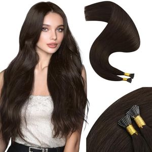 Moresoo Itip Hair Extensions Human Hair Darkest Brown I Tips Hair Extensions Human Hair Soft Silky for Women 40G/50S 16 Inch