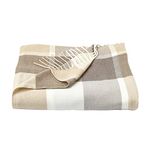 Lavish Home Soft Throw Blanket - Oversized, Vintage-Look, and Cashmere-Like Woven Acrylic Throw for Breathable Comfort (Gray/Tan Plaid)